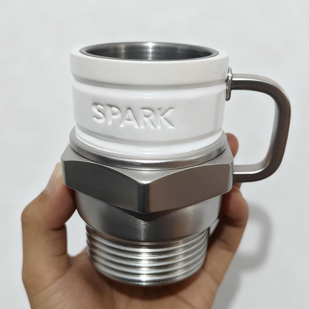 12-Ounce Ceramic And Stainless Steel Spark Plug Mark Cup Unique Shaped Coffee Cup Rust-Resistant Creative Design