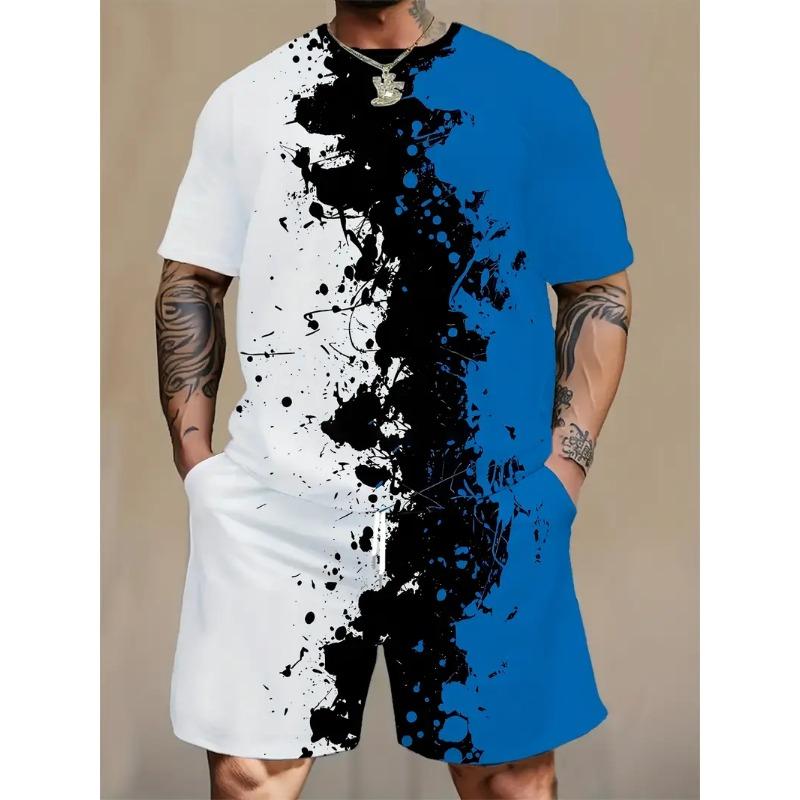 New T-shirt Set 3d Printed Digital Ball Suit Pattern Men's Summer Fashion Casual Street Style Crew-neck T-shirt And Shorts