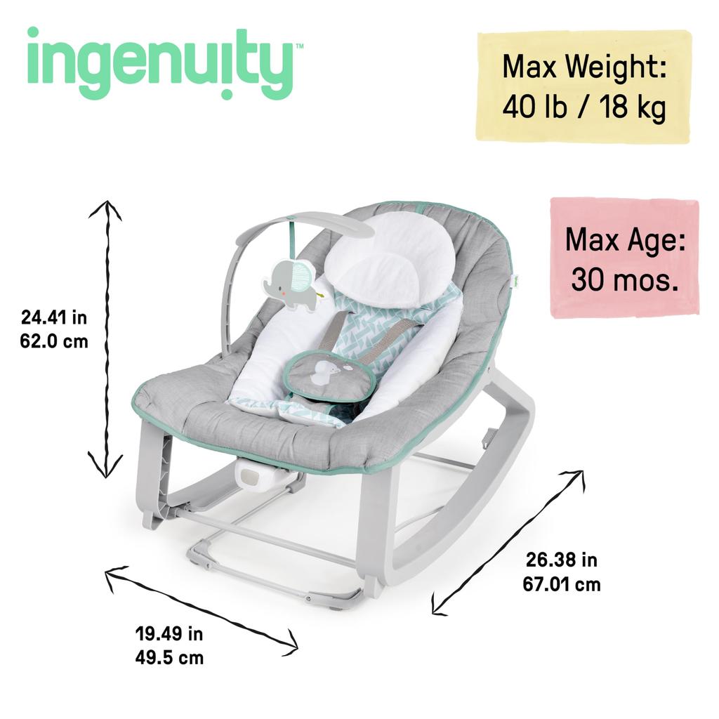 Ingenuity Keep Cozy 3 In 1 Bouncer Rocking Seat &