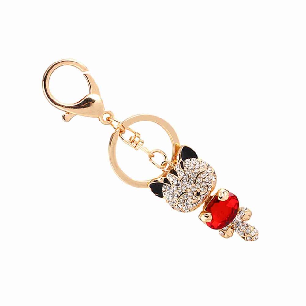 Alloy Rhinestone Key Chain Cat Bling Crystals 3D Rhinestone Keychain Stylish Black Red Charm Pendant Purse Bag Accessory