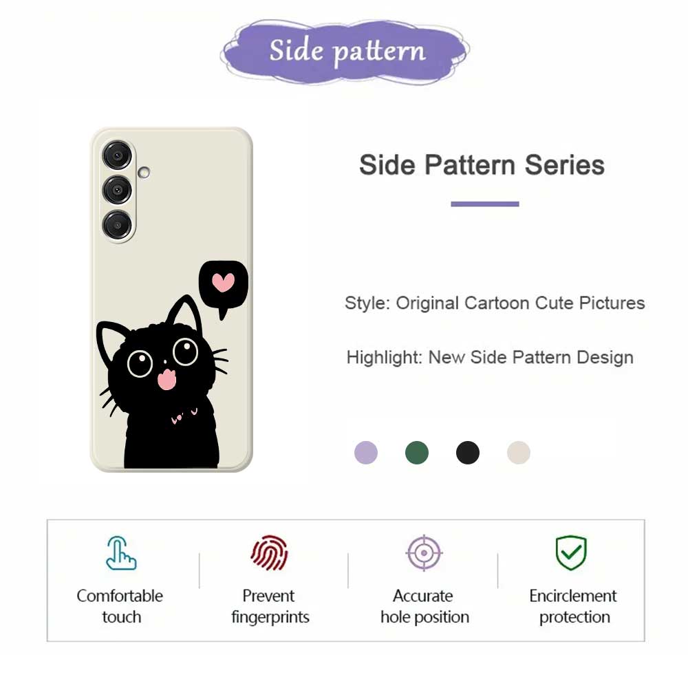 For Samsung Galaxy A16 5G/4G Case Love Black Cat Pattern Printing Straight Edge TPU Phone Back Cover