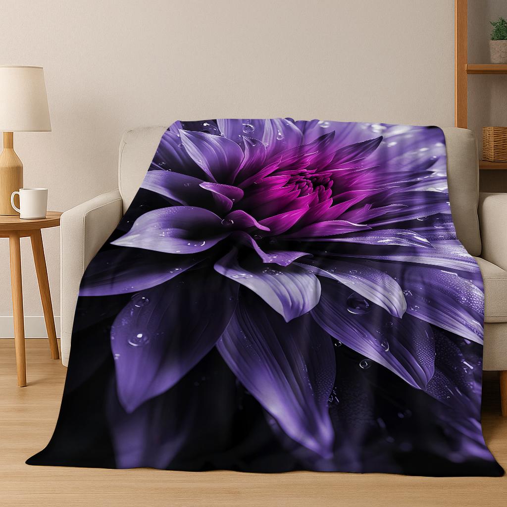 3D Exquisite Flower Pattern Flannel Blanket Soft Warm Blanket for Bedroom Room Living Room Bed Office Travel Camping Picnic Gift