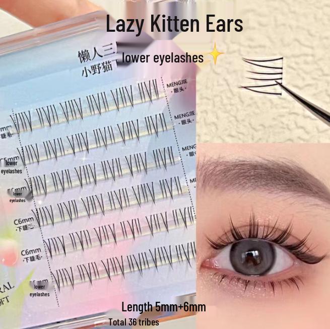 Mengjie 12-Row Cat Elf False Eyelashes, Large Capacity Natural Clusters, Segmented for On-Camera Use