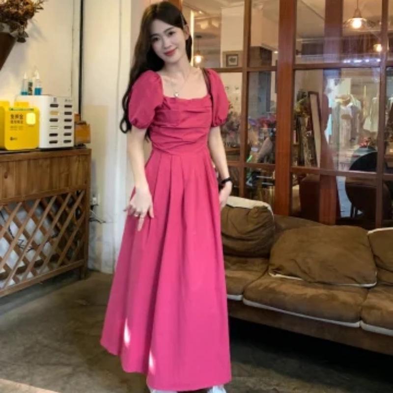 Dopamine Girl Summer 2023 Slimming Square Neck Puff Sleeve Dress XL