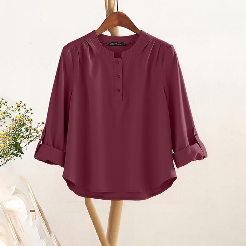 ZANZEA Blusa Casual da Donna Girocollo Regolabile Ampia Manica Lunga