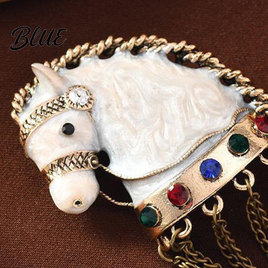 Horse Brooch Retro Tasseled Head Design Men Women Jewelry Pin