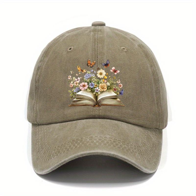 Unisex 100% Baumwolle Baseballkappe mit Blumen-Alphabet Schmetterlingsdruck Leichte atmungsaktive Sonnenschutzkappe