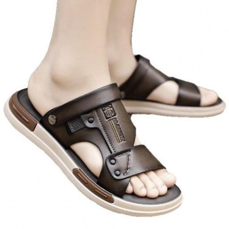 Leather sandals men wear non-slip and deodorant in summer, dad wears sandals for driving, high-end outdoor sports beach slippers
