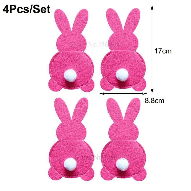 4 st Kanin Bestickhållare Påse Påskhare Bestickskydd Kniv Gaffel Påsar Glad Påsk Festdekoration Bordsservis Tillbehör