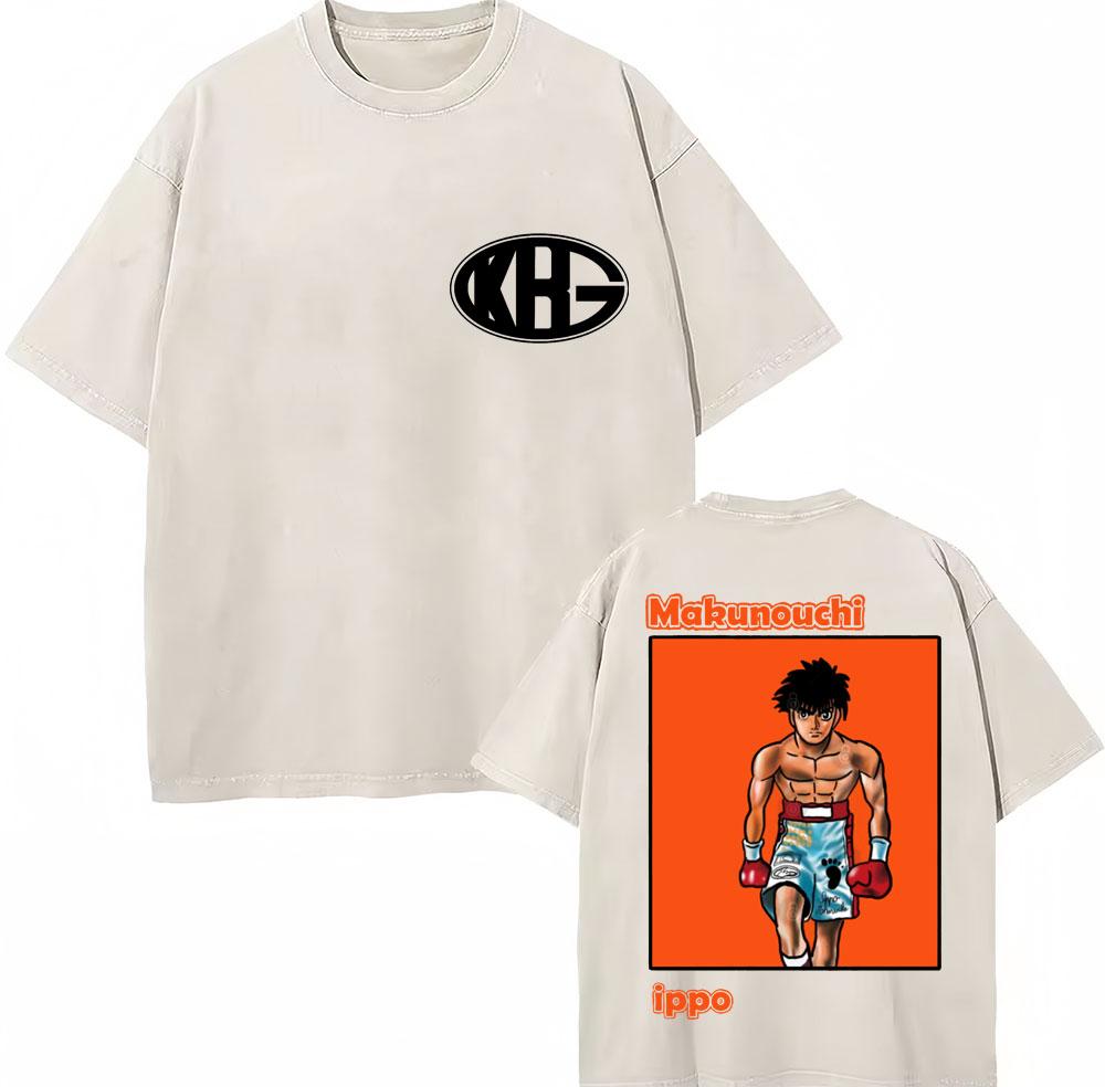 Vintage Gewaschene T-Shirts Anime Hajime No Ippo Kamogawa Boxen Gym Makunouchi KGB T-Shirts Unisex Damen Locker Baumwolle Sommer T-Shirt