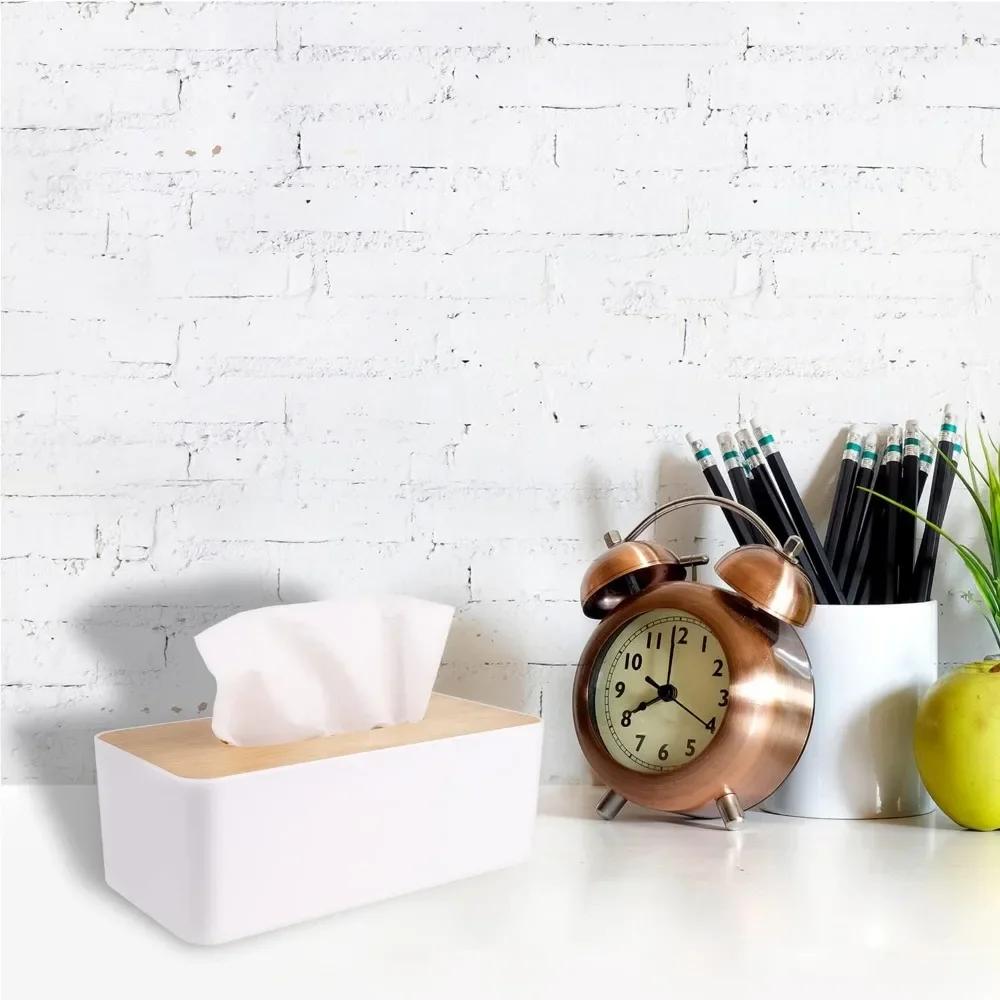 Wood Tissue Box Cover for Disposable Paper Facial Tissues, Wooden Rectangular Tissue Box Holder for Storage On Bathroom Bedroom