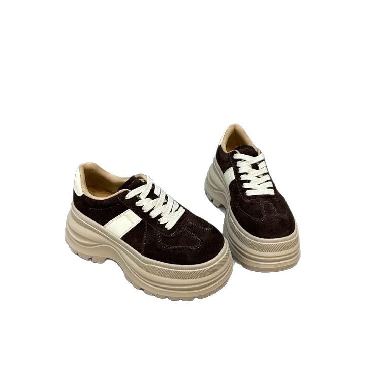 Huge good-looking 7cm thick-soled height-increasing muffin shoes for women's 2025 autumn new round head lace-up Korean version retro versatile shoes