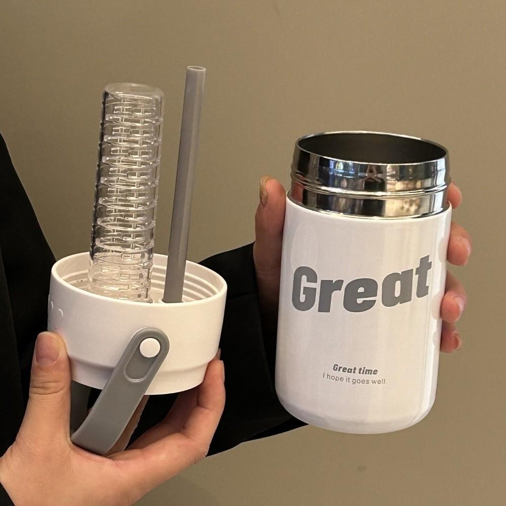 Foldable Straw Vacuum Insulated Bottle Stainless Steel Travel Tea Bottle Thermal Cup  Office Use