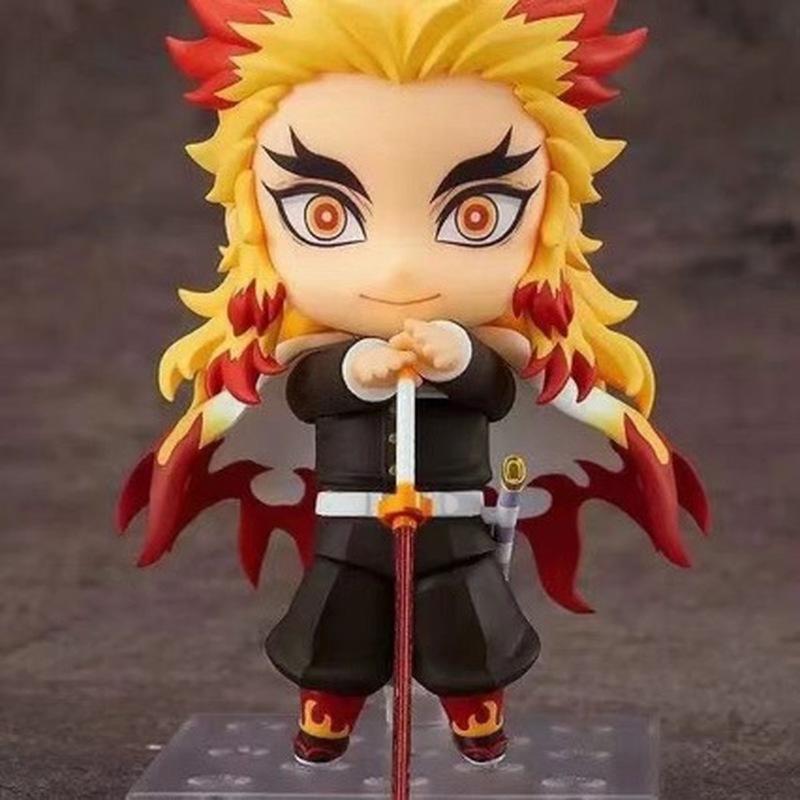 Durable 10cm Demon Slayer Kyojuro Rengoku Flame Hashira #1541 Action Figure Face Swappable Poseable Boxed Anime Collectible Figurine