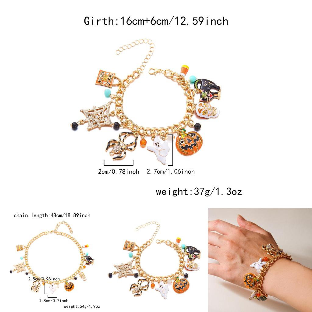 Halloween Pumpkin Ghost Spider Alloy Jewelry Set With Chain For Men Women