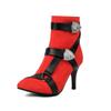  short boots round head thin heel high heel belt buckle metal trim  and ankle boots and ankle boots high heel short boots