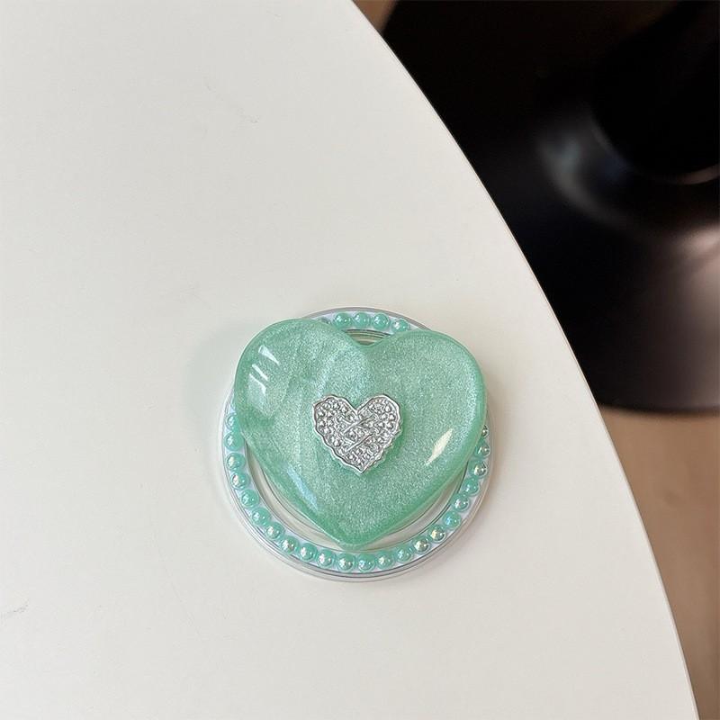 

Mobile Airbag Holder Heart-shaped Colored Pearl Magnetic Suction Magsafe Drop Glue Glitter Powder Portable Ring Wholesale