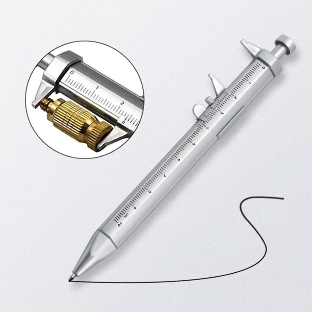 

Multifunctional Ballpoint Pen Caliper Design Measuring Tool Creative Writing Instrument Student Office Supplies Ruler Scale серебряный