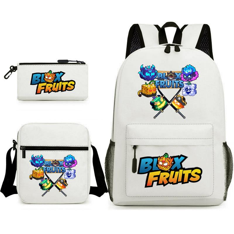 Mochila Escolar para Adolescentes Jogo Blox Fruits Fruta do Demônio Escola Primária Estrela Pintura Térmica Conjunto de 3 peças