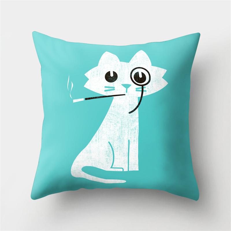 Cute Cartoon Animal Black Cat Deer Plant Print Pattern Cushion Cover Home Living Room Sofa Decoration Pillow Pillow Cover