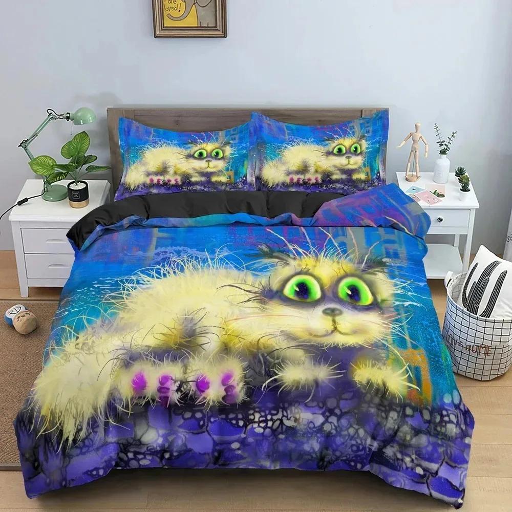 Watercolor Cartoon Cat Bedding Set Boys Girls Twin Queen Size Duvet Cover Pillowcase Bed Boys Adult Home Textileextile