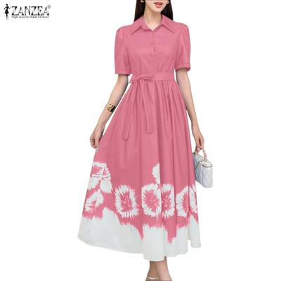 Damen Lässiges Hemdblusenkleid mit Umlegekragen, langen Ärmeln, lockerem Schnitt und Print