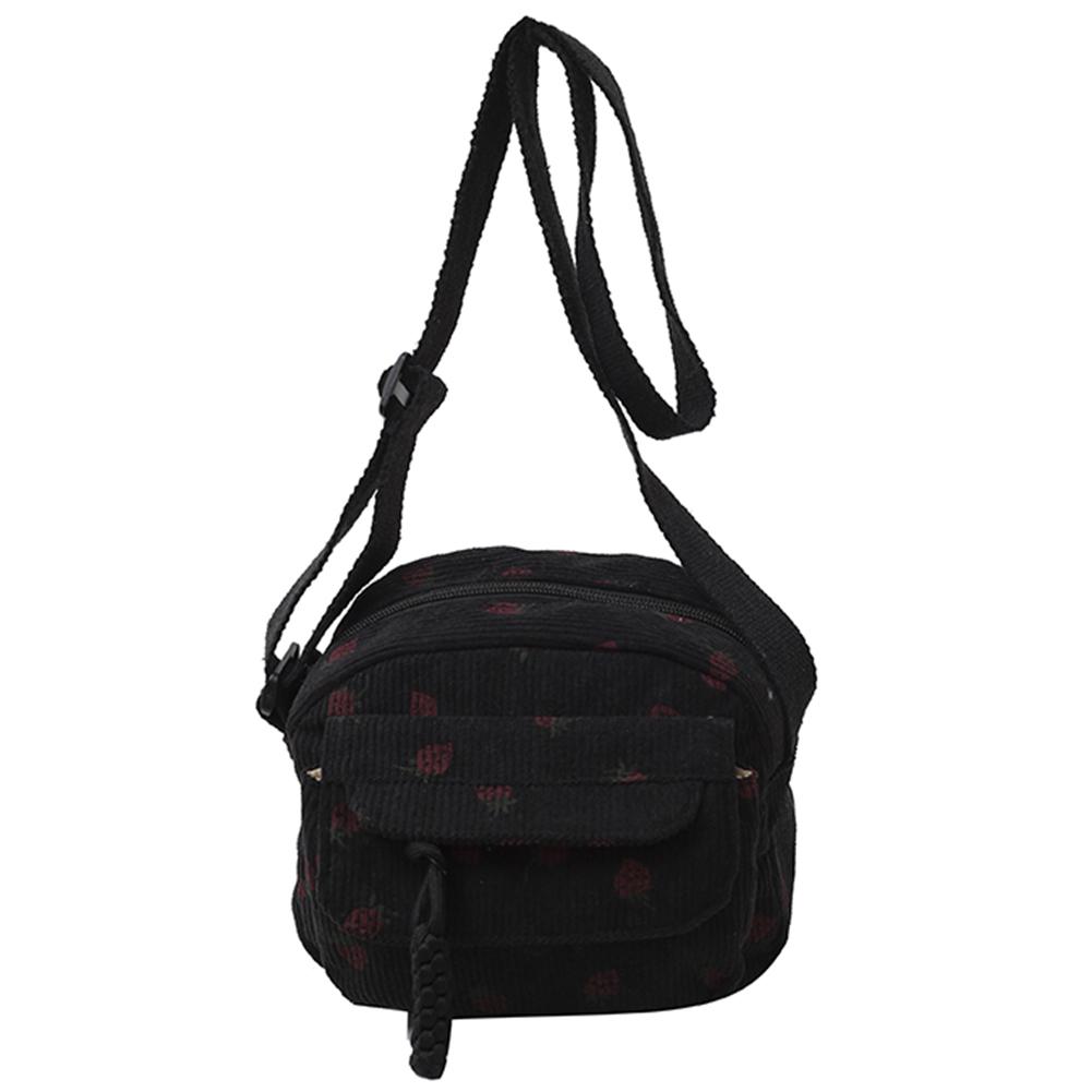 Cute Strawberry Trendy Crossbody Bag Corduroy Messenger Bag Casual Zipper Tote Handbag for Women Travel Work