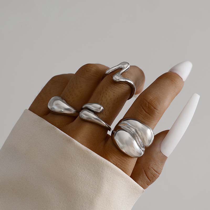 3Pcs/Set Punk Gold Color Lava Line Open Rings Set for Women Trendy Metal Smooth Geometric Finger Rings Jewelry 2026 New