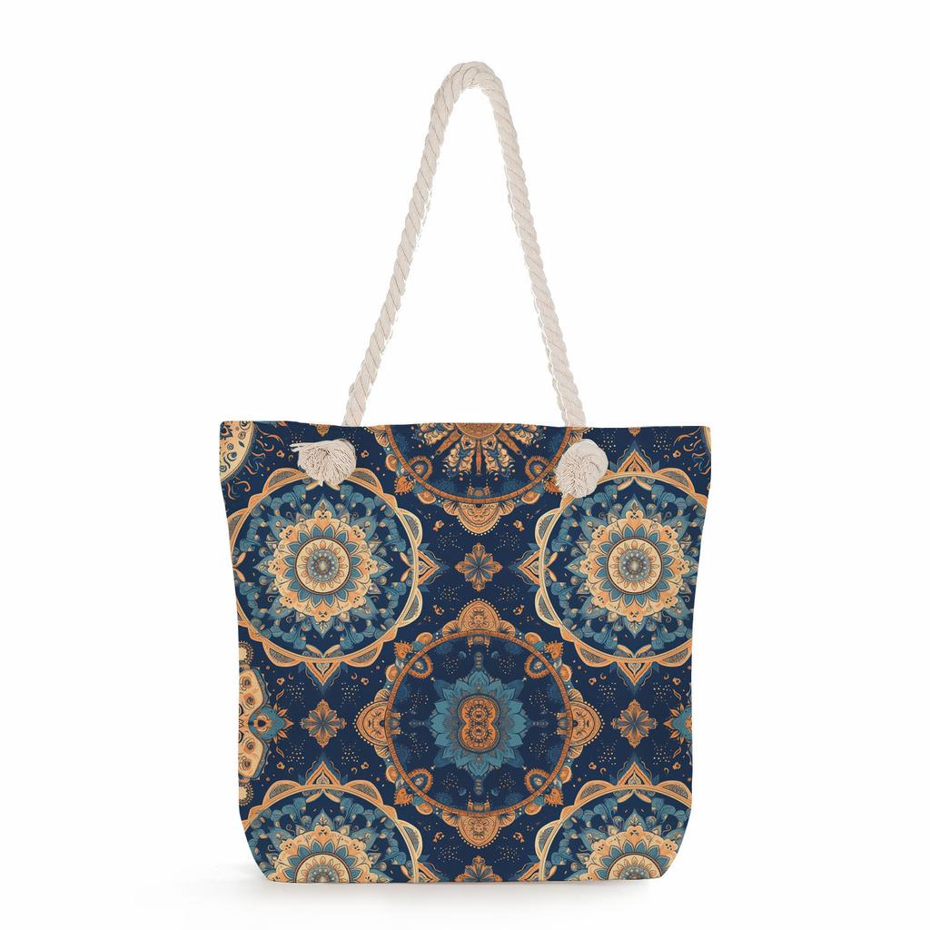 Multifunctional Mandala Printed Thick Rope Shoulder Beach Bag Casual Large Capacity Handbag 7595