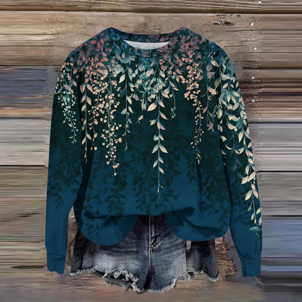 Women's Fashion Printed Long Sleeve Loose Round Neck Sweatshirt Top Fall