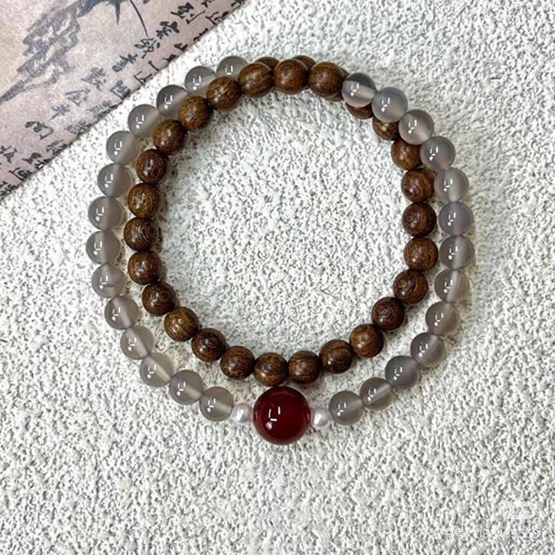 Chinese Style Wooden Beads Double Layered Wearing Simple Personality Versatile Bracelet Jewelry