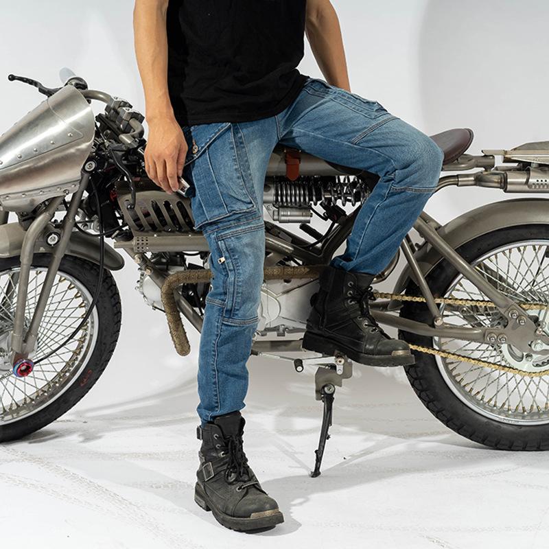 Motorcykelbyxor för män - Fyra säsonger - Fallsäker, Stor ficka, Smal passform, Högelastisk denim