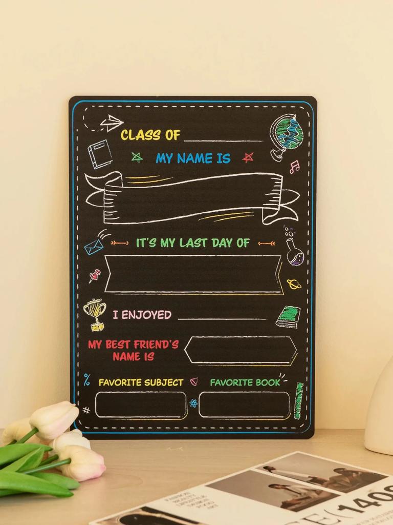 1pc-First And Last Day Of School Board, Double-Sided - My First & Last Day Of School Sign Chalkboard