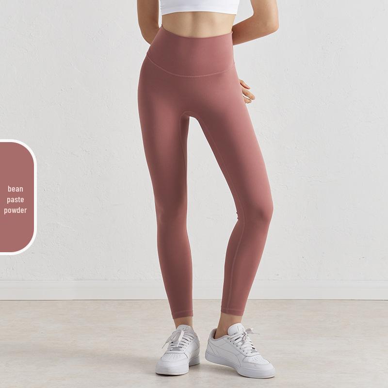 Pantaloni da Yoga da Donna a Vita Alta, Effetto Solleva Glutei Color Pesca - Senza Cuciture Visibili, Sensazione Nuda