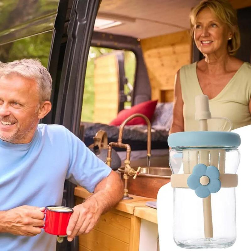 Cute Flower Tea Water Separation Glass Cup with Straw Cold Brew Flower Tea Cup For Women Tumbler Juice Milk Coffee Drinkware Cup