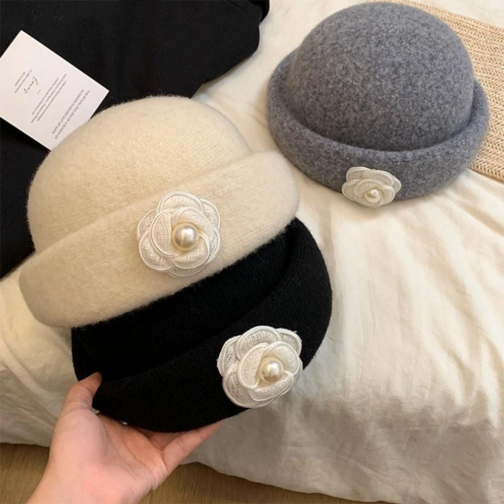 Pearl Woolen Bucket Hat Bow Wool Fisherman Hat Fashion Basin Hat  Outdoor