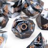 7 Stück schwarz weiß goldene Zahlen scharfkantige Harzwürfel polyedrische Würfel geeignet für Rollenspiele, RPG-Brettspiele