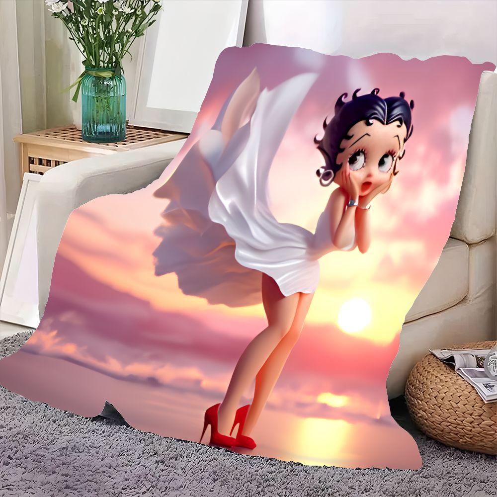 Betty Boop Tecknad Pläd - Snygg och Mysig Mjuk Fleecefilt med Ikoniska Betty Boop med Lockigt Mörkt Hår och Sur