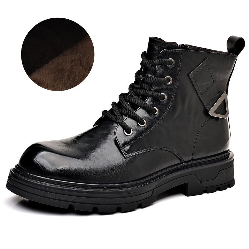 

Высокие кожаные мужские ботинки мартин - Толстая подошва, Британский стиль, Мотоциклетные, Осень/Зима Size 39