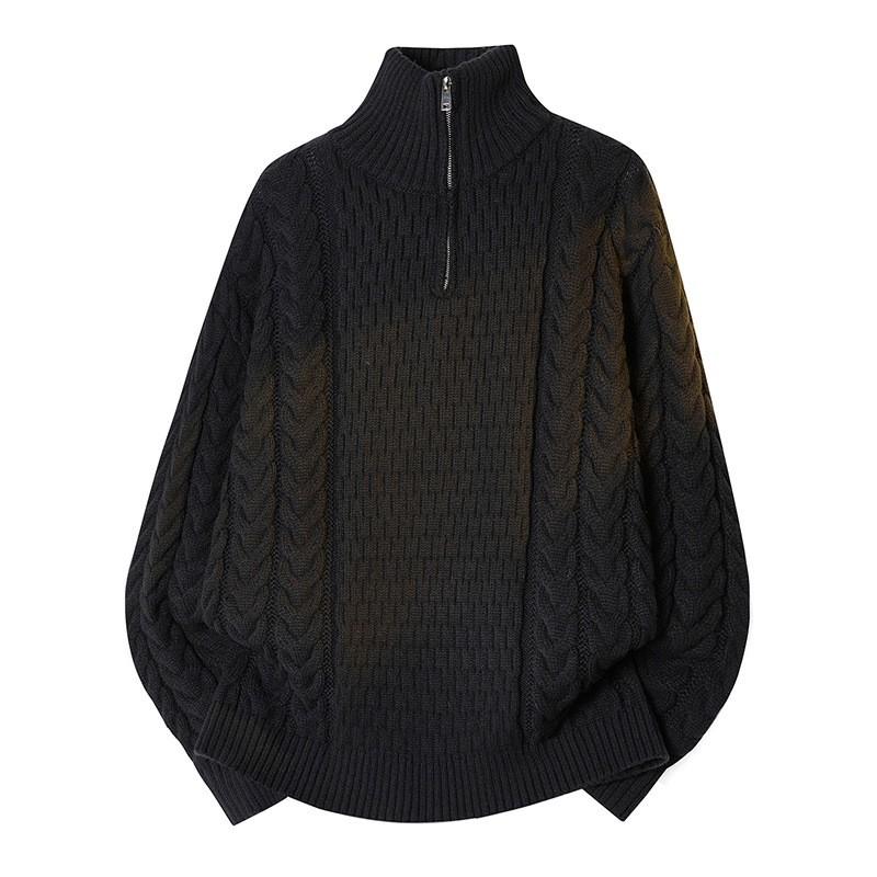 Mens High Neck Zipper Sweater Winter Warm Loose Fit Knit Pullover Teens Casual Daily Wear