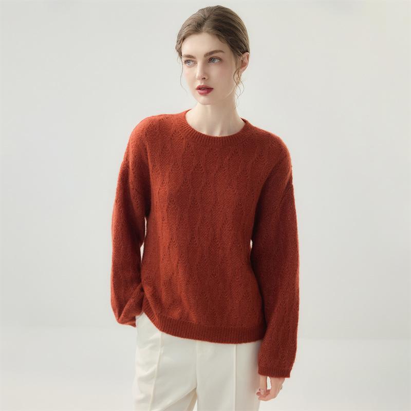 Lekasha Cashmere Mulberry Silk Cable Knit Loose Sweater