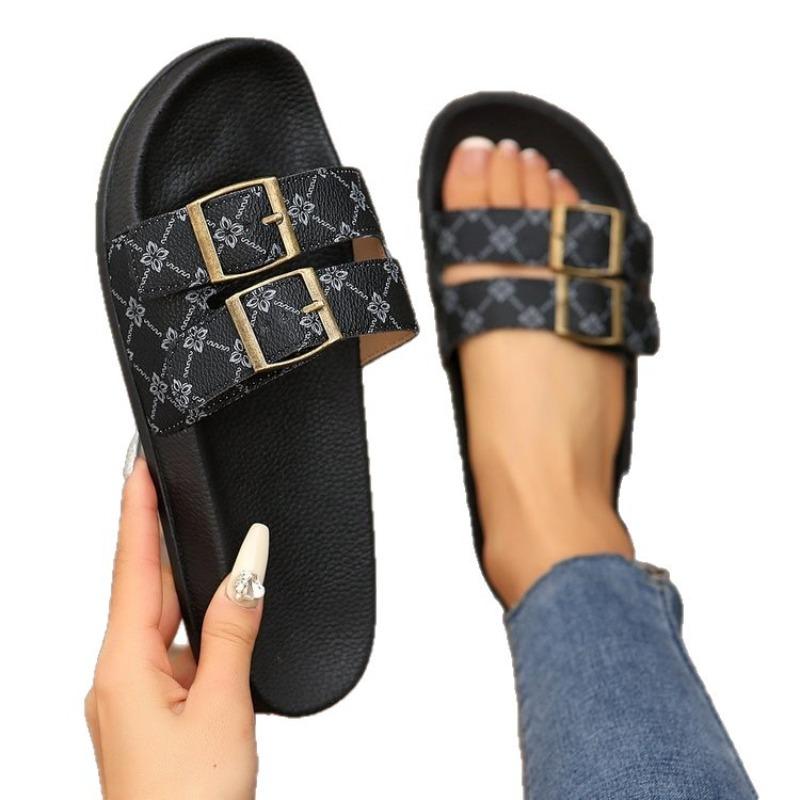 Damesandaler med dobbel spenne og plattform, justerbar myk såle sommersko, pluss størrelse fritidssko