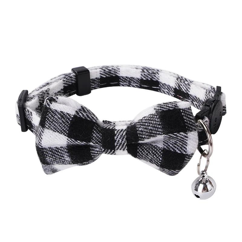 

New British Checkered Bow Collar Pet Bell Collars Stick Cloth Cats Buckle Style Cat Dog Collars one size чёрный