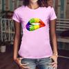 Women Girls Plus Size Lips Print Shirt Short Sleeve T Shirt Blouse Tops
