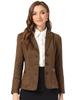 Allegra K Women's 2-Button Blazer Jacket with Leather Lapels and Faux Suede, Brown, Size M