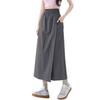 Women Cargo Pants Elastic High Waist Wide-Leg Skirt Pants with Pockets Solid Color Summer Thin Leisure Trousers