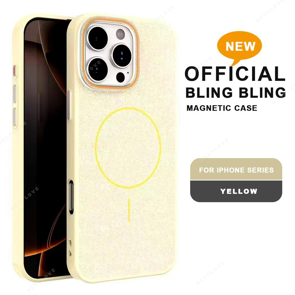 Magnetic Phone Case for iPhone 16E 15 14 Plus 11 12 13 16 Pro Max Magsafe Luxury Glitter Wireless Charging Shockproof Hard Cover