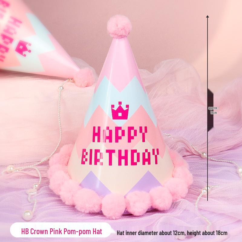 Creative Birthday Cake Pom-Pom Party Hat for Kids & Adults