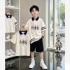 Boys' Cotton Polo T-Shirt Set - Summer 2026, Letter Color Block, Short-Sleeved, for Older Kids