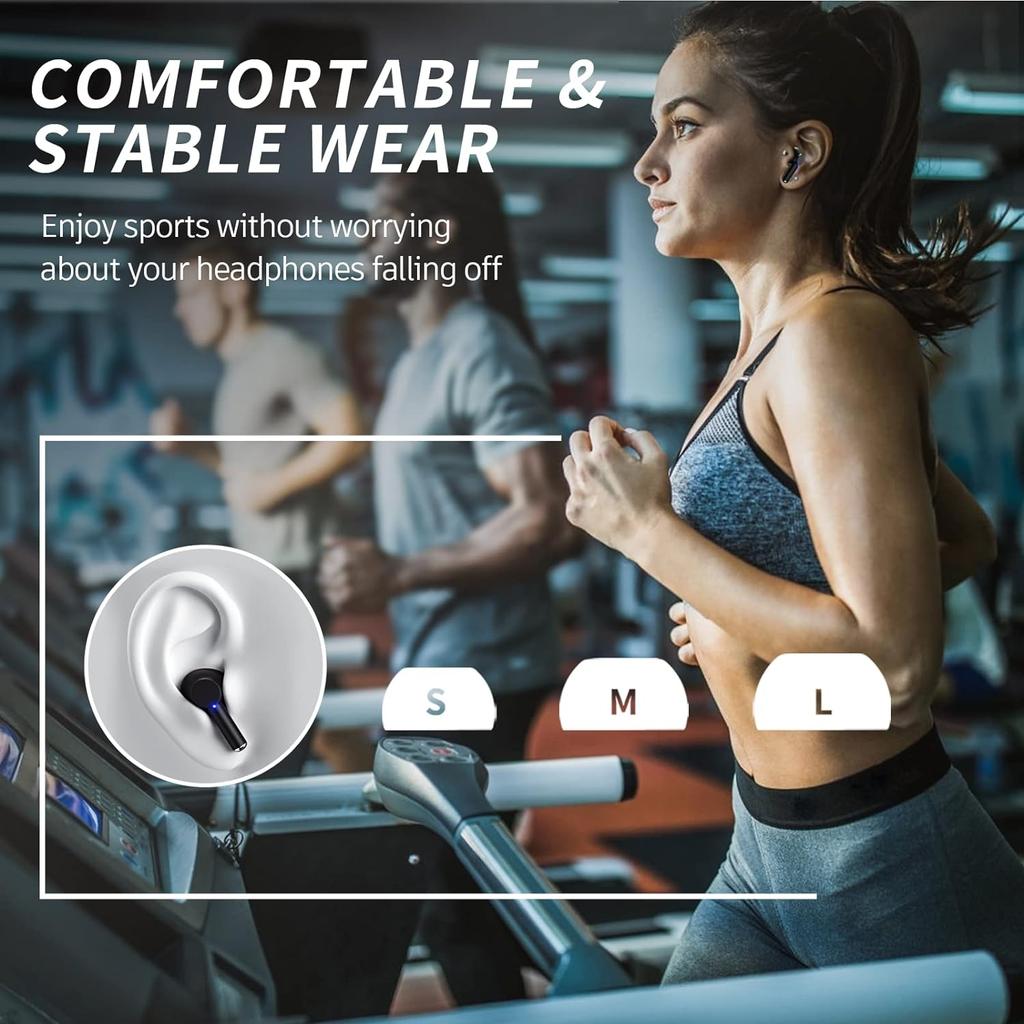 Wireless Earphone Bluetooth 5.4 Headphone 60H Playback LED Power Display EarBuds Mic Noise Cancellation Stereo Sound Headsets